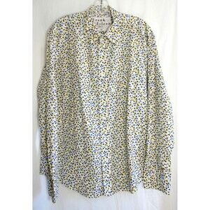 Frank & Eileen Don Blue Yellow Floral Button Down Long Sleeve Shirt Size L NWOT